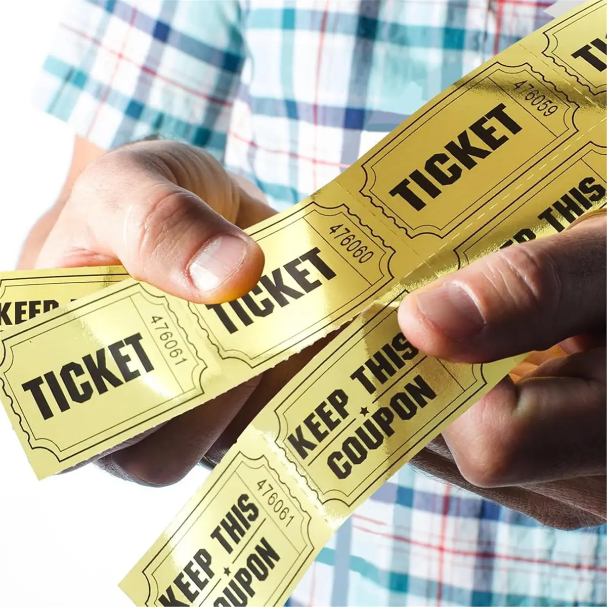 A45I 1000 Raffle Tickets Gold Double Roll Metallic Gold Foil Ticket for Events Carnivals Entry Class Reward Prizes
