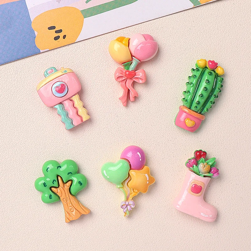10 pièces Mini cabochons mignons Kawaii en forme de ballons et de fleurs à dos plat pour scrapbooking, DIY, accessoires pour pinces à cheveux, décoration intérieure et artisanat