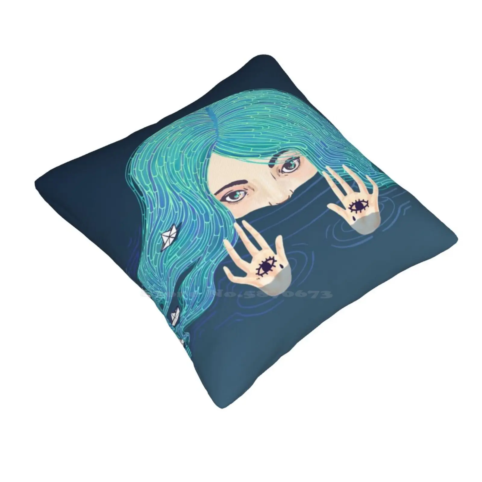 Sub·Merge Pillows Case Bedroom Home Decoration Sea Ocean Girl Teal Mermaid Water Blue Origami Boat