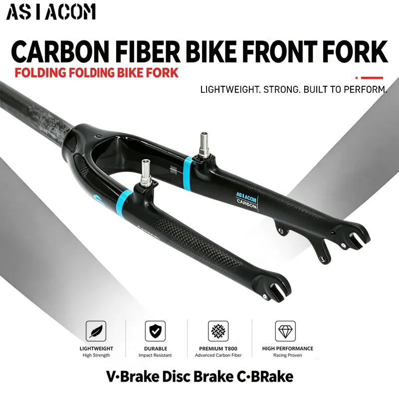 Fourche avant de vélo pliant 20 pouces en carbone intégral ASIACOM, fourche rigide à disque et frein à étrier pour pièces de modification de vélo à petites roues