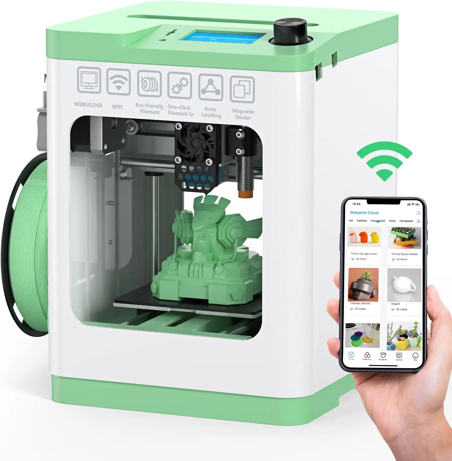 

Mini 3D Printer with WiFi, Auto Leveling, 0.04mm Precision, Fully Assembled, Quiet, for Home/School