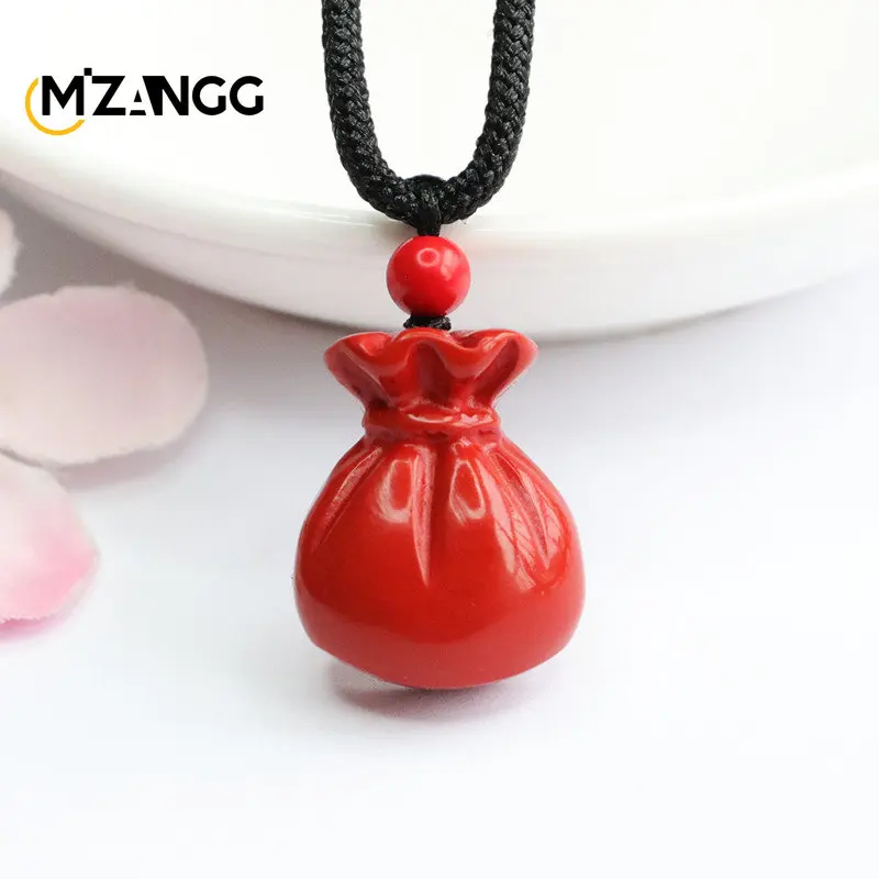 Genuine Natural Vermilion Bag of Blessings Pendant Money Bag Red Sand Necklace Beautiful Fashion Jewelry Gifts for Men and Women