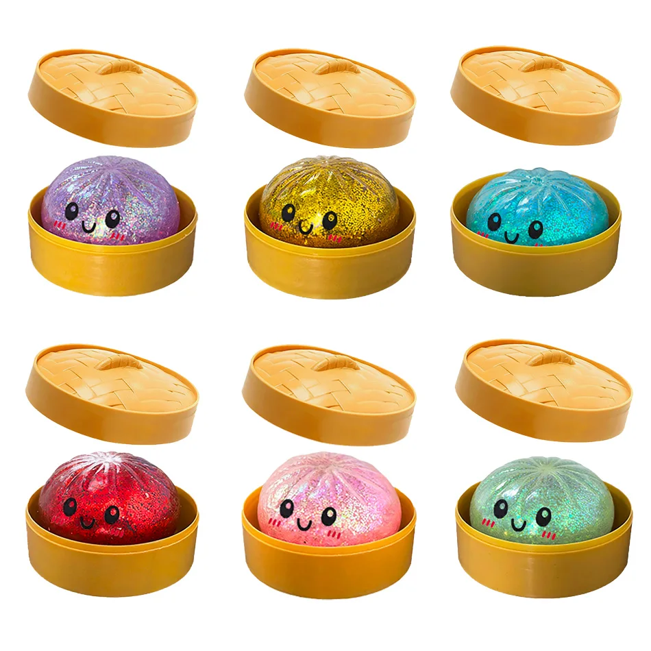 Glitter Dumpling Squishy with Box Dumplings Sensory Squeeze Toy  Squeeze Compression Decompression Toy for Kids Adults