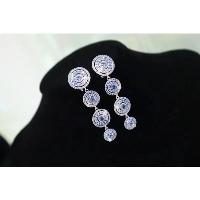 Ruihe New Classic Style Blue 5A Zircon Chopin15.5x60mm Fireworks Earring Gemstone 925 Silver Women Jewelry Ladies Party Gift