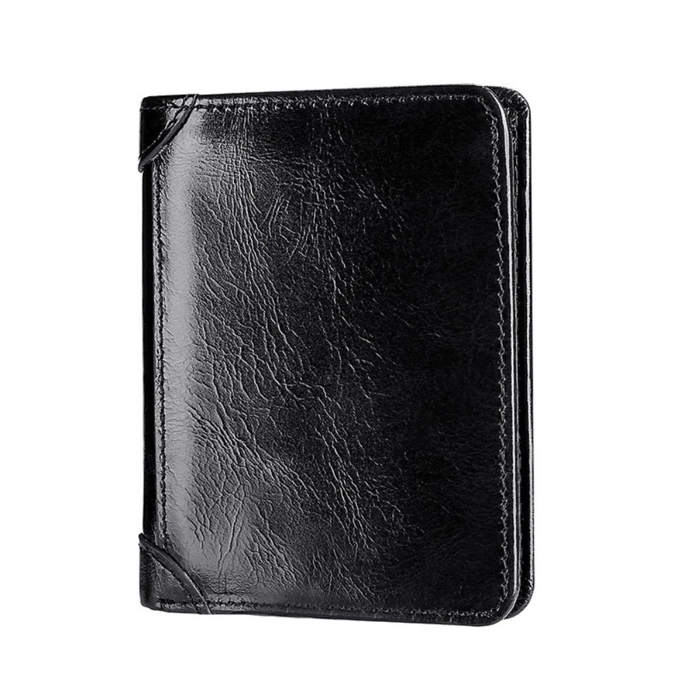 Genuine Leather Men's Wallet RFID Vintage Short Black Wallets Trifold Card Holder Wallet Small Cowhide Male Purse Money Bag