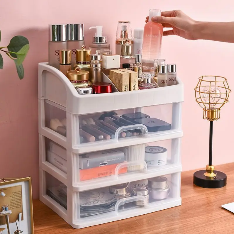 Desk Organizer with Drawers,3 Drawer Desktop Transparent Plastic Storage,Desktop Storage Drawers Box for Cosmetic,Office,Home