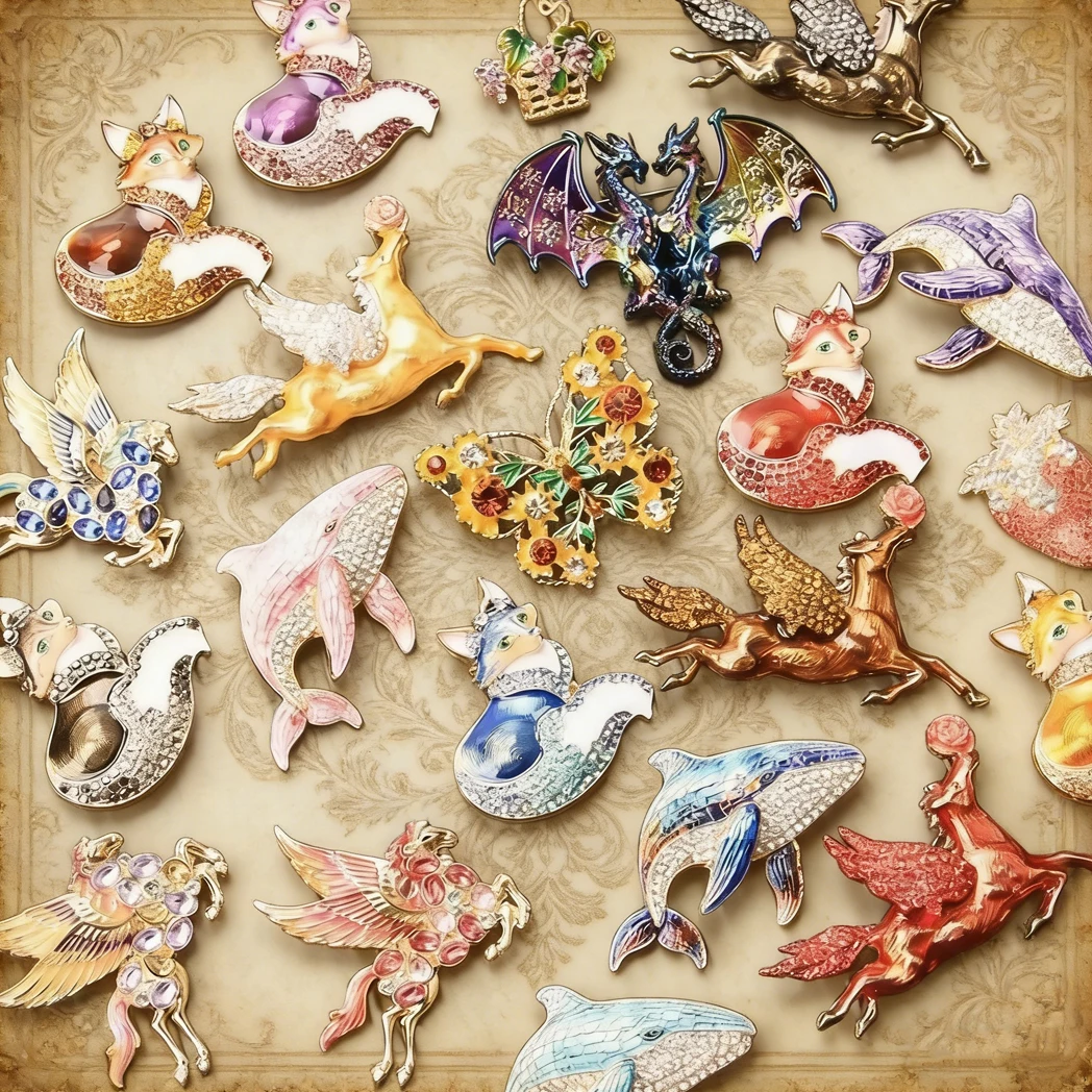 SKEDS Nouvelle Broche Poisson Rouge Tendance pour Femme, Épinglette Mode Koi Cheval Dauphin Renard, Accessoire Épinglette Animale