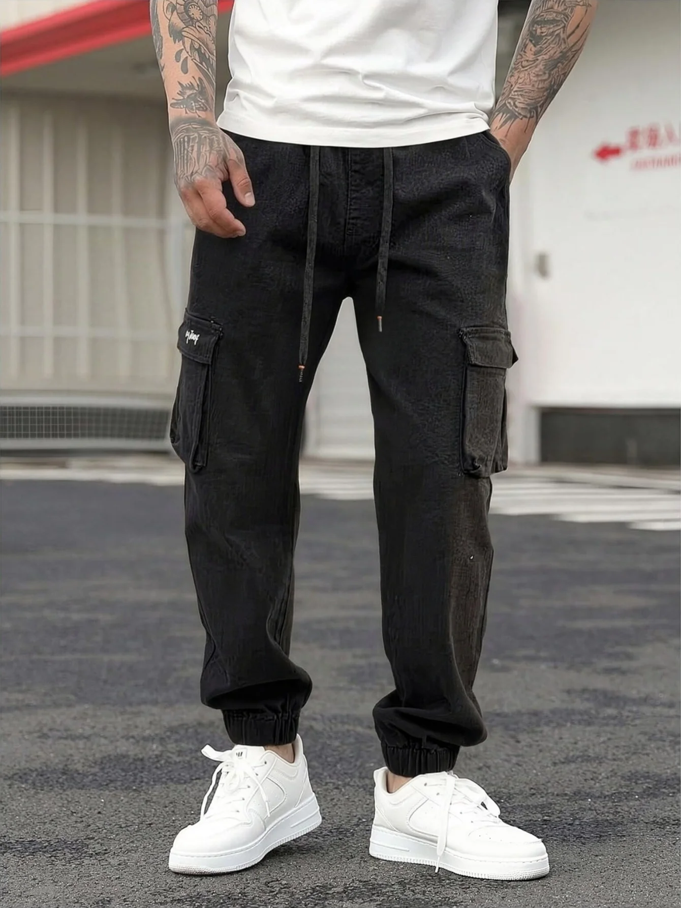 Men's overalls, jogging pants, casual straight-leg trousers, men's hip-hop trend American Y2K multi-pocket men's trousers