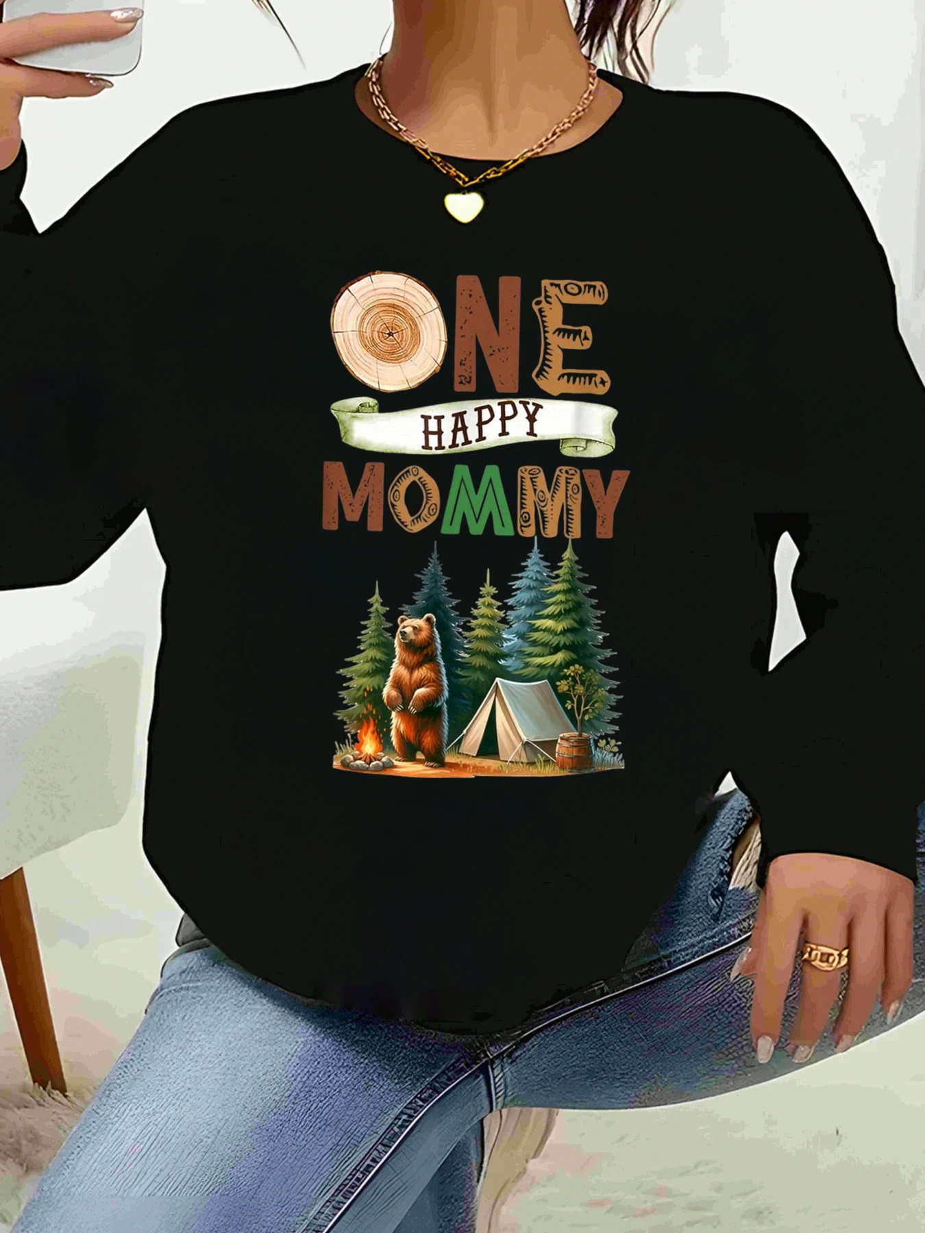 

Футболка с длинными рукавами и принтом для кемпинга One Happy Mommy Bear, повседневная одежда ко Дню матери для женщин