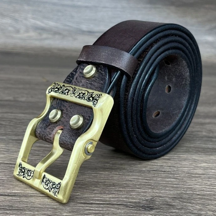 3.8CM Genuine Leather Belt for Men Thickening Jeans Brass Buckle Belts Male Fashion Designer Men\'s Belt Luxury