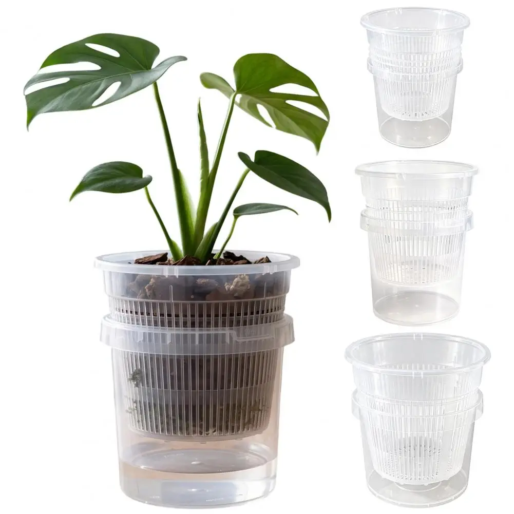 Transparent Self Watering Flowerpot Double Layered Pots With Holes Water Retention Nursery Planter For Indoor Home Decor