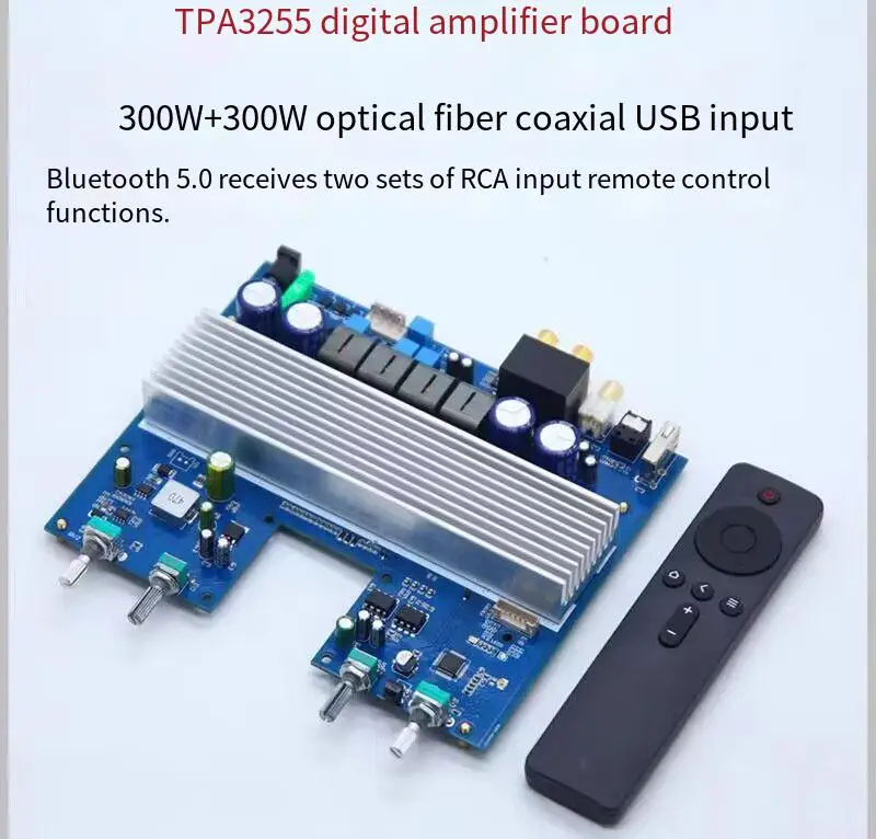 TPA3255 digital power amplifier board, high-power fiber coaxial Bluetooth 5.0 remote control function, USB USB flash drive