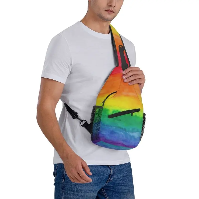 Mochila de hombro personalizada para hombres, bolso de viaje con bandera de arco iris, LGBT, Orgullo Gay, cruzado en el pecho, mochila de día