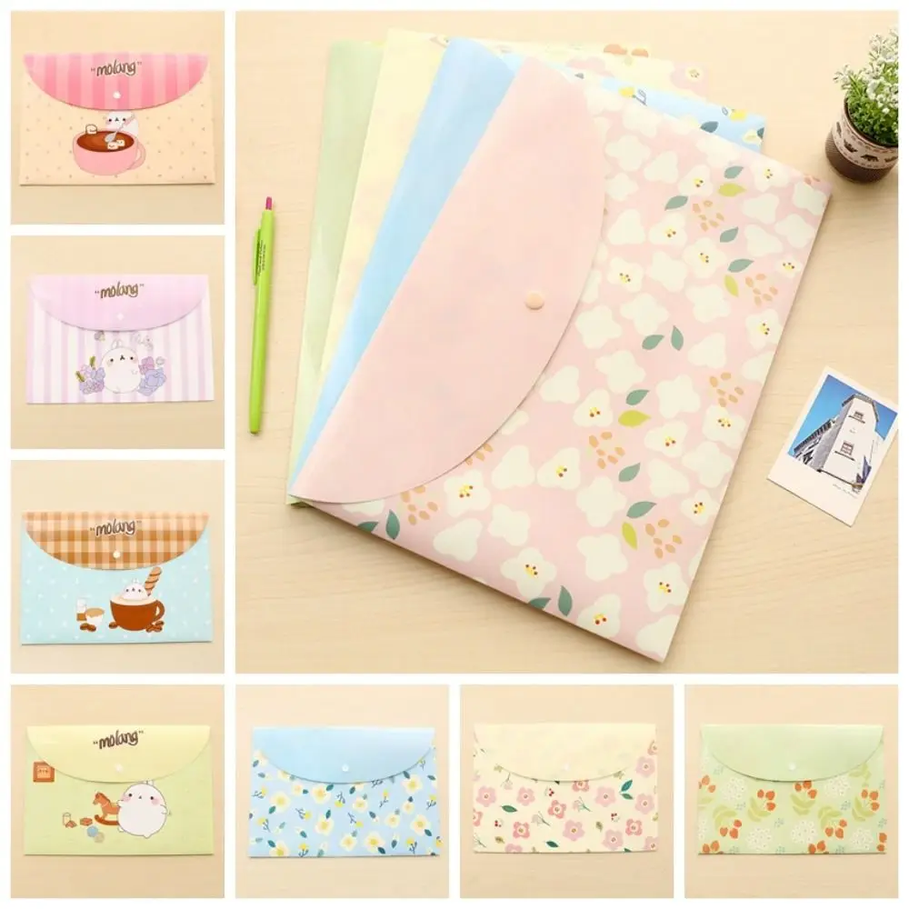 

Cartoon Animals PP Snap Button File Bag Large Capacity Archive Folder A4 File Folders Pouch Flower Waterproof File Organizer