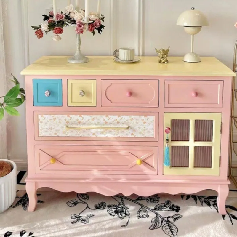 Living room painted contrasting color and decorative cabinet, bedroom entrance storage locker