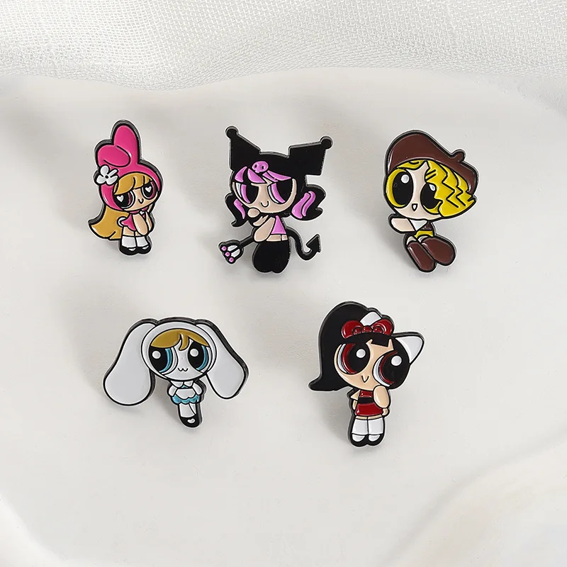 5 قطع مضحك الكرتون Powerpuff الفتيات المينا دبابيس لحقيبة الظهر بروش اكسسوارات أنيمي مجوهرات الملابس دبابيس هدية للأطفال