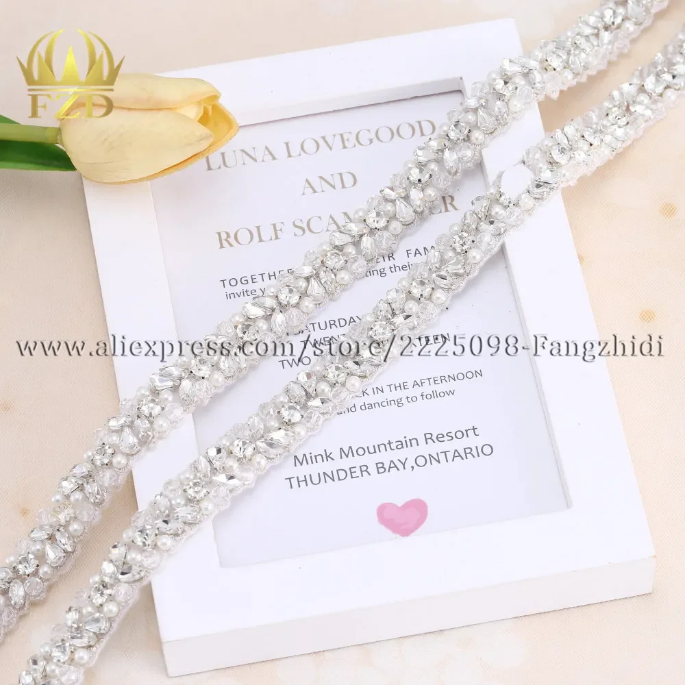 

FZD 10 Yard Rhinestone Beaded Hot Fix Crystal Rhinestone Applique Sewing on Beaded Decoration for Wedding Waistband Belt Garment