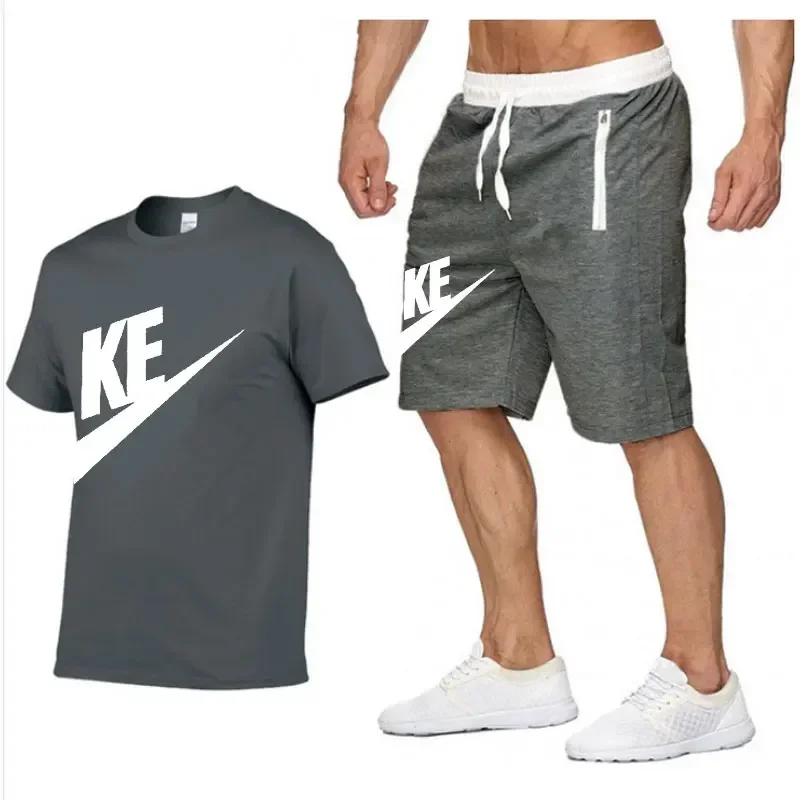 Summer Sets Men\'s T-shirt + Shorts Suit Brand Short Sleeve Set Printed Cotton Tshirts Jogging Sweatpants Male Sportswear 2024