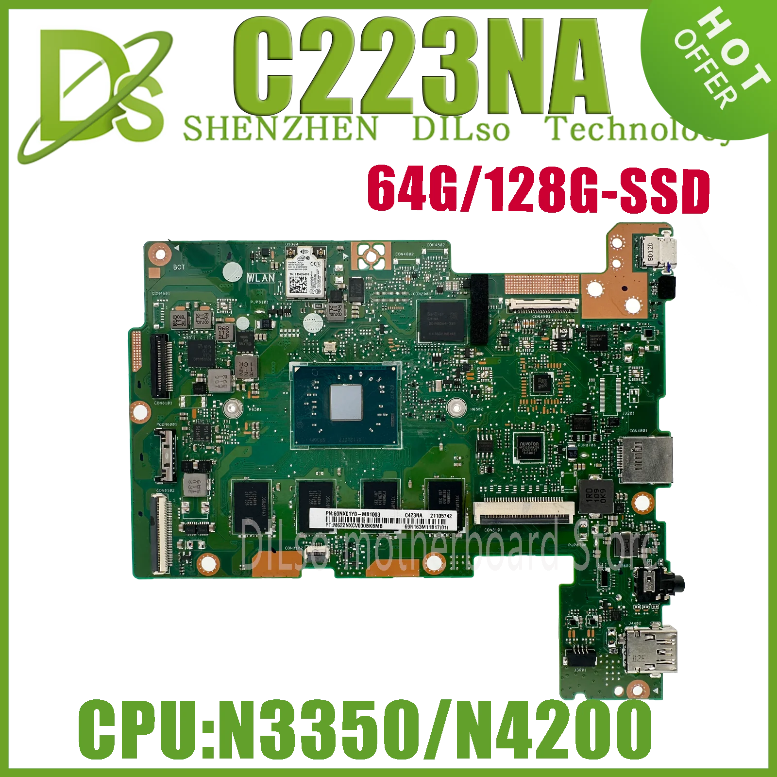 

KEFU C223NA Mainboard For ASUS C523NA C423NA C223N C523N C423N Laptop motherboardW/N3350/N4200 4GB-RAM 128GB/64GB-SSD 100% Test