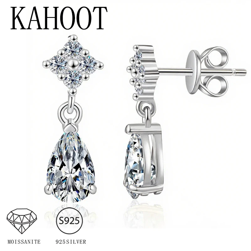 

Пара простых сережек-гвоздиков в форме капли с муассанитами, каждый из них весит 1 карат, 2 штуки, из стерлингового серебра 925 пробы.