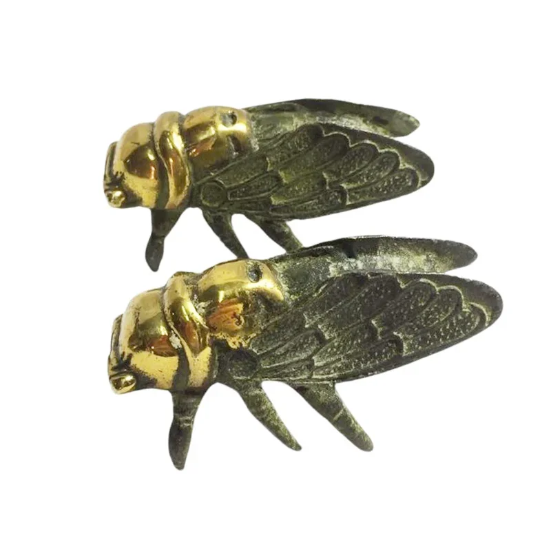 2 Pieces Small Brass Golden Cicada Furniture Decoration Household Handicrafts Home Small Crafts Creative Decoration