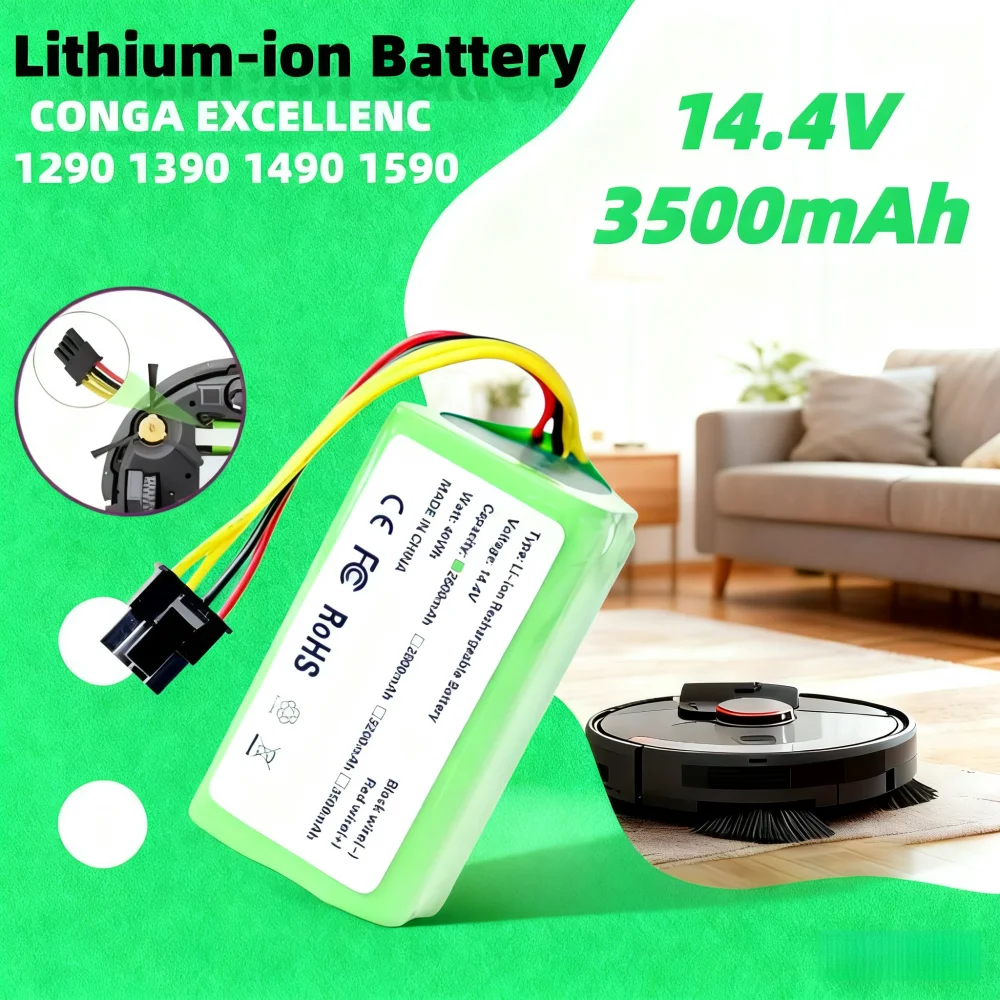 

14.4v 3500mAh Replacement Li-Ion Battery for Cecotec Conga 1290 1390 1490 1590 Vacuum Cleaner Genio Deluxe 370 Gutrend Echo 520