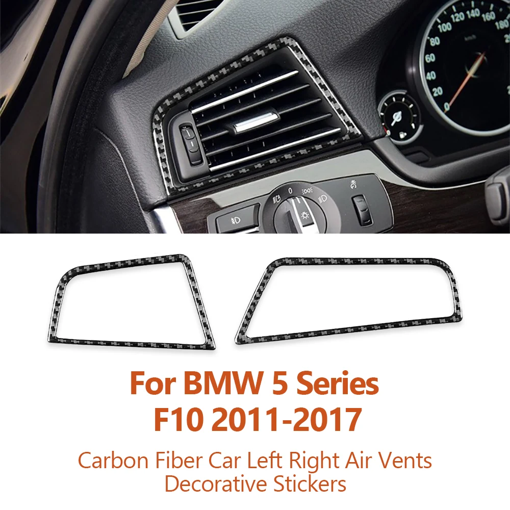 For BMW 5 Series F10 F18 2011-2017 Carbon Fiber Car Left Right Air Vents Decorative Stickers Inter Modification Auto Accessories