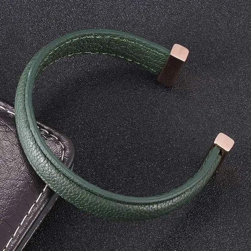 Lovers Jewelry Genuine Leather Bangle Open Cuff Women Bracelet Stainless Steel Men Wristband Valentines Gift Wholesale SP0990