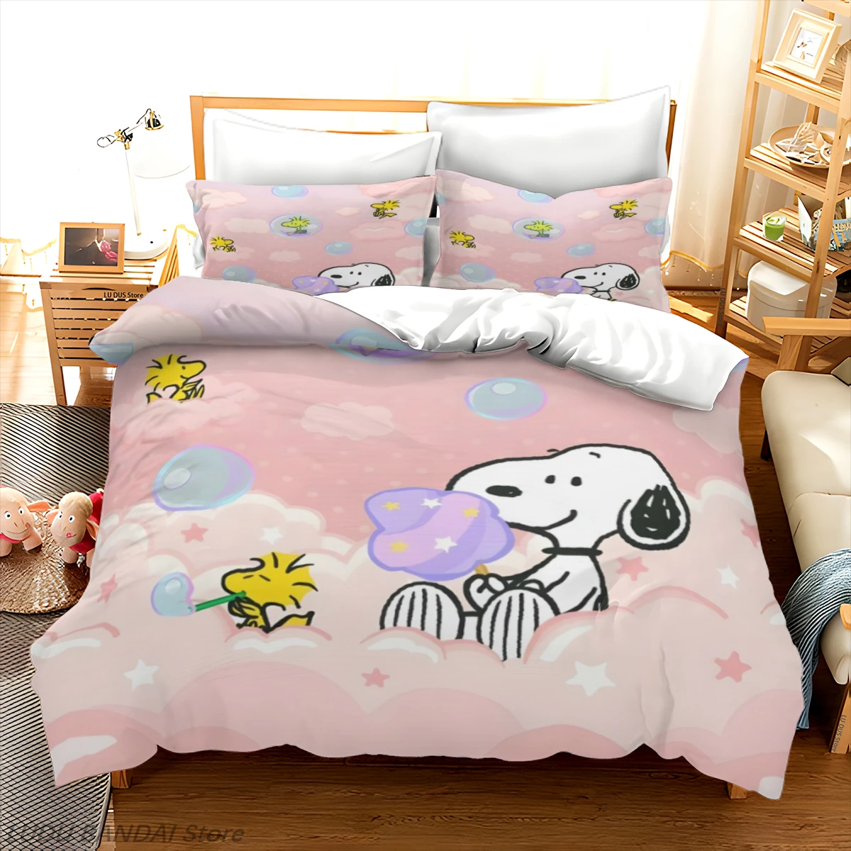 Snoopy Bedding Set Anime Snoopy Duvet Cover Snoopy Quilt Cover Cute Printed Cartoon Suitable For Children Anime Home
