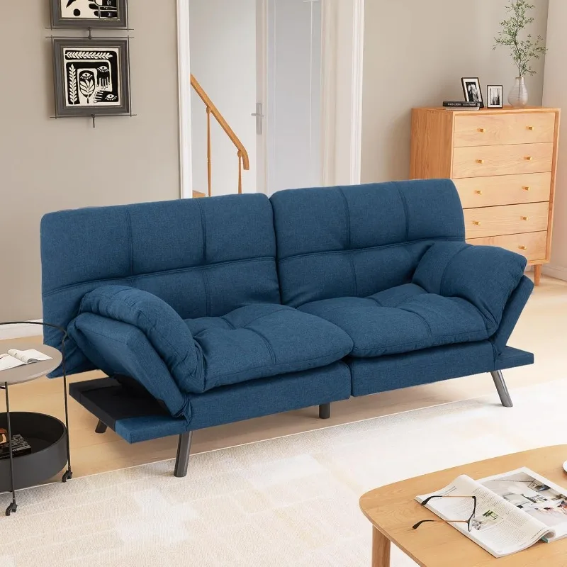 Futon Sofa Bed Couch Convertible Sofa, Convertible Couch Bed for Small Compact Living Spaces,Apartment,Blue