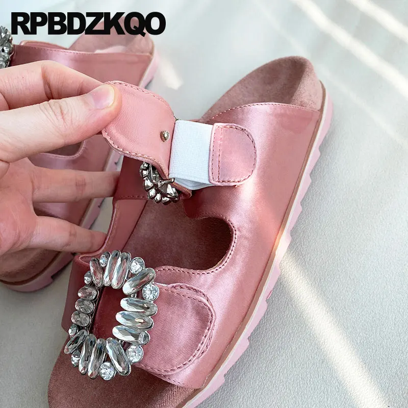 Sandals Slipper Jewel Diamond Rhinestone Slides Famous Brand Flat Crystal Burgundy Satin Designer Shoes Women Luxury 2021 Silver