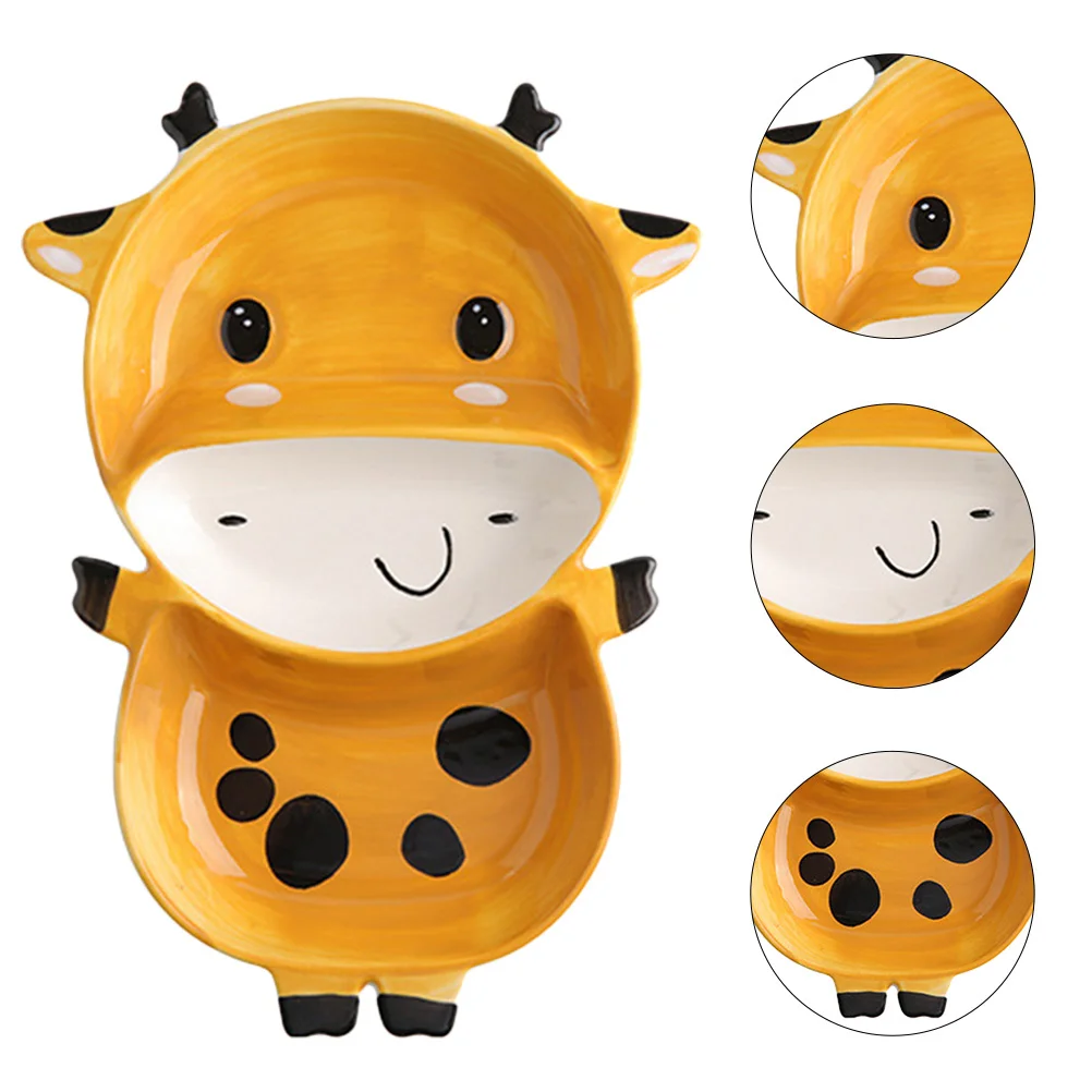 

Ceramic Deer Pattern Divided Plate Kids Compartment Dinner Salad Dessert Serving Tray for Household Breakfast Restaurant Use