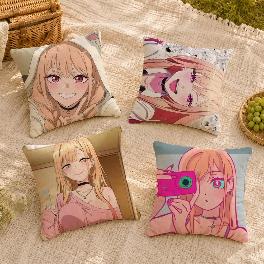 Anime M-Marin K-Kitagawa Cushion Cover Soft Short Plush Throw Pillow Cover Washable Skin Friendly Sofa Living Room Decor