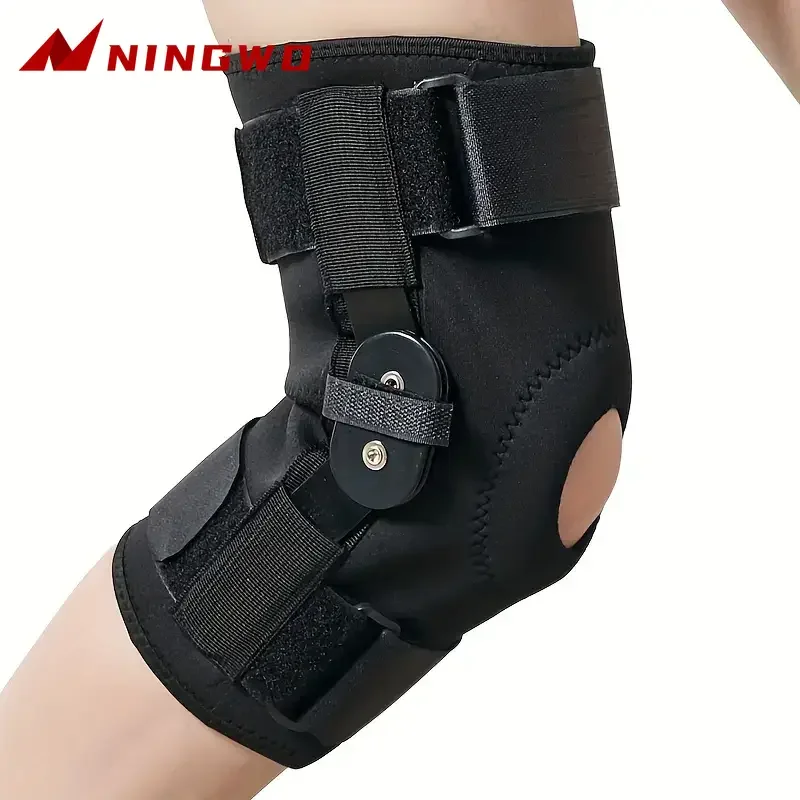1 Stück Klapp-Kniebandage mit seitlichen Stabilisatoren – Unterstützung für Patella, Meniskus-Unterstützung für Männer und Frauen – verstellbare Scharniere zum Gehen