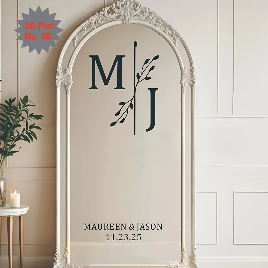 Custom Crystal Sticker Rustic Wedding Welcome Board Decal Custom Floral Initials Art Sticker for Mirror Sign Custom Sticker
