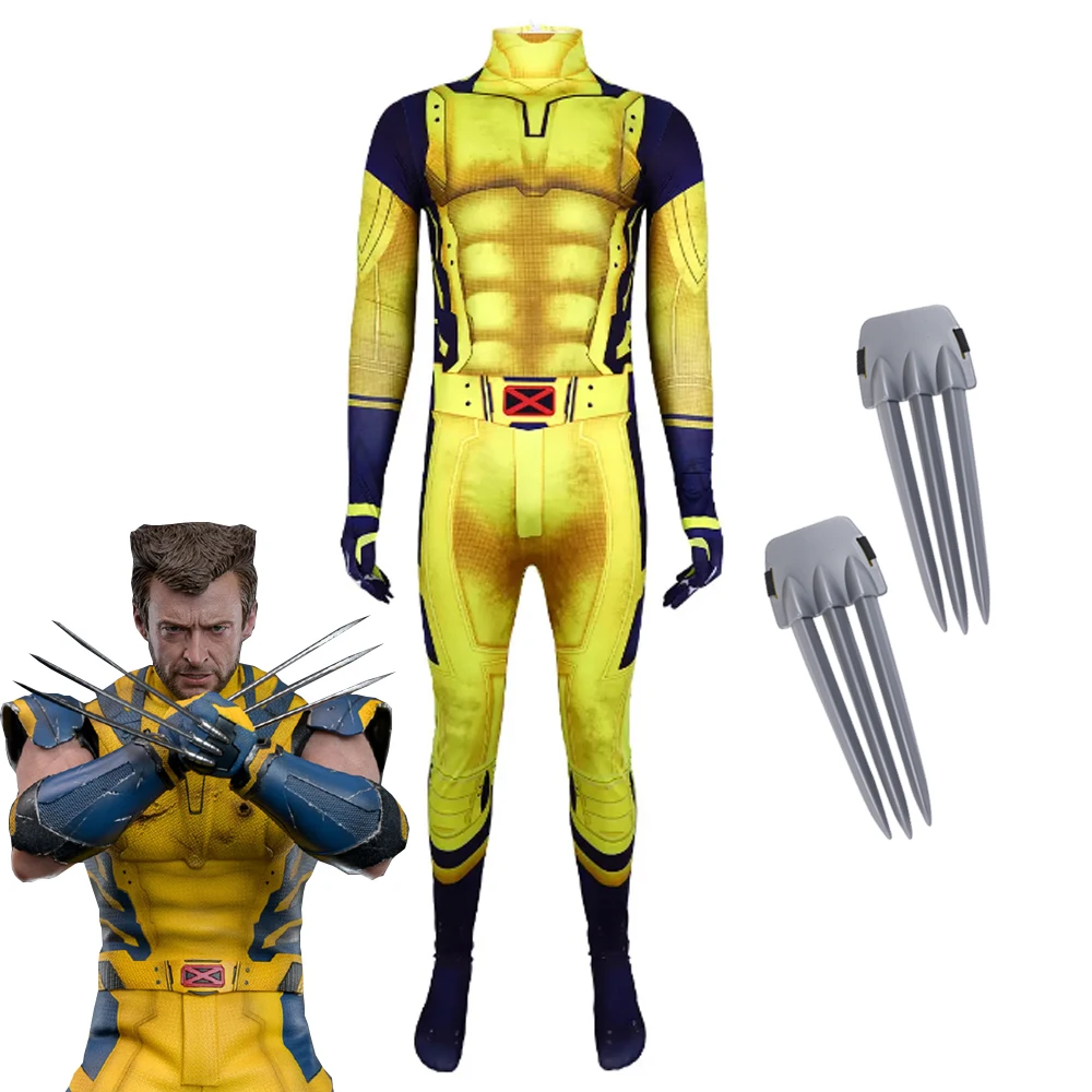 Kids Boys Wolverine Cosplay Costume with Claws Wolf Paws Marvel Superhero Mutants Role Play Children Birthday Christmas Gift Toy