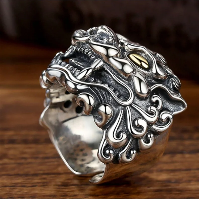 Exquisite Carving Divine Beast Pixiu Ring Male Finger Accessories Cool Personality Men Ring Open Size Lucky Ring  Jewelry