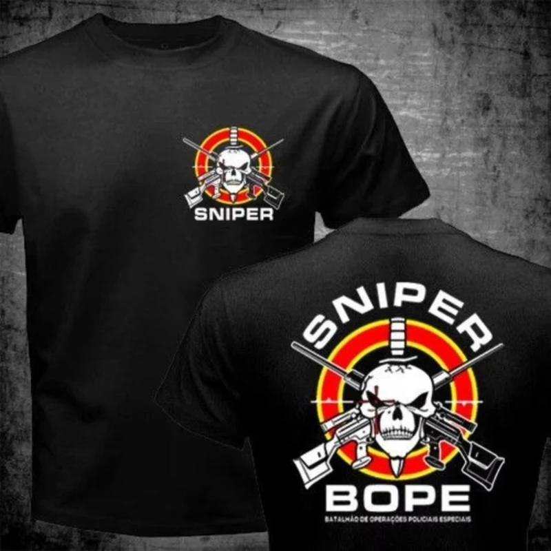 Camiseta de manga corta con estampado de francotirador de fuerzas especiales BOPE de la fuerza táctica de la policía militar brasileña, Top informal cómodo para hombre