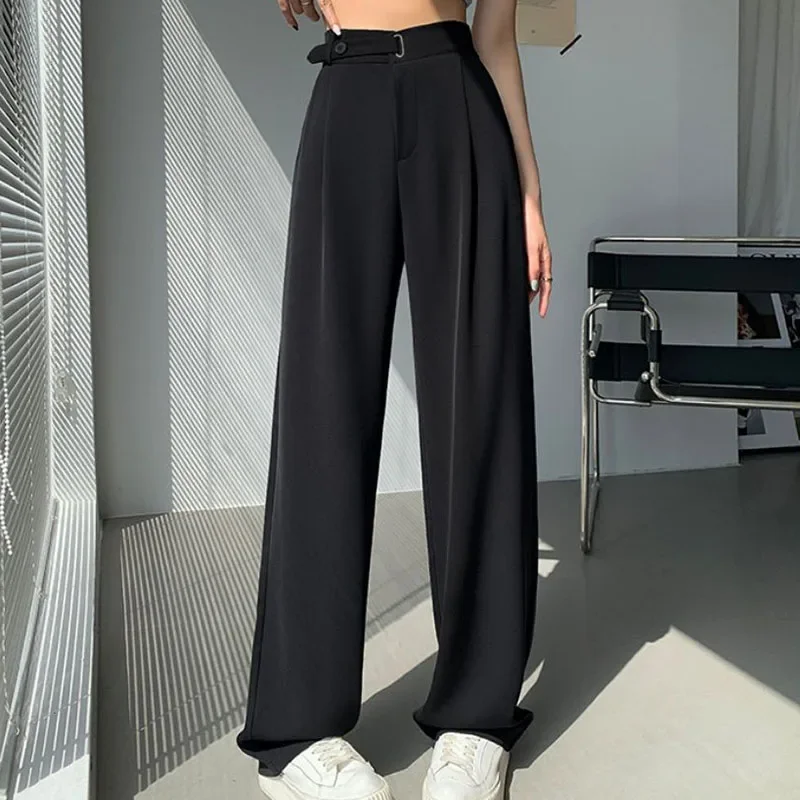 

Grey suit pants women's summer thin 2024 new high waisted temperament straight tube ice silk drape wide leg casual pants