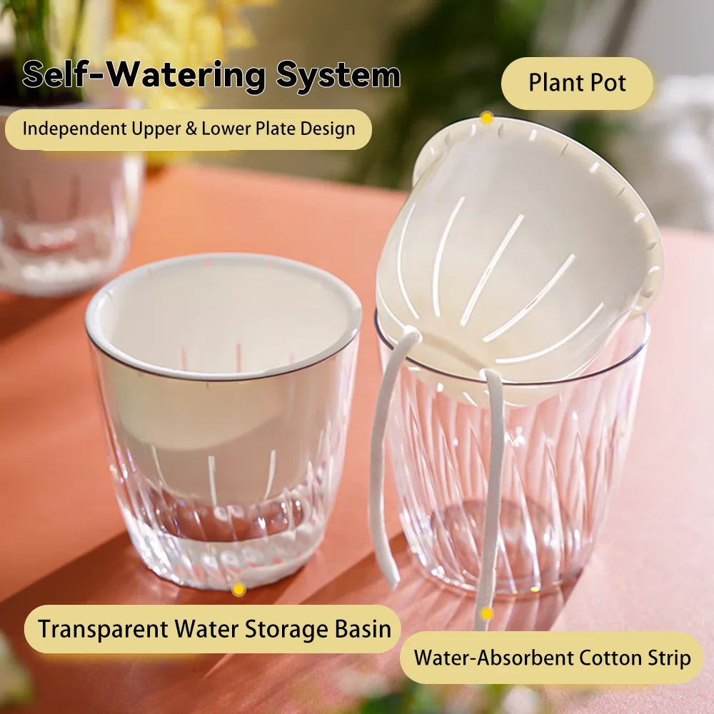 3/5pcs Sparkling Transparent Self-Watering Planter - Hydroponic Pot for Succulents Greenery Indoor Desktop Garden Balcony