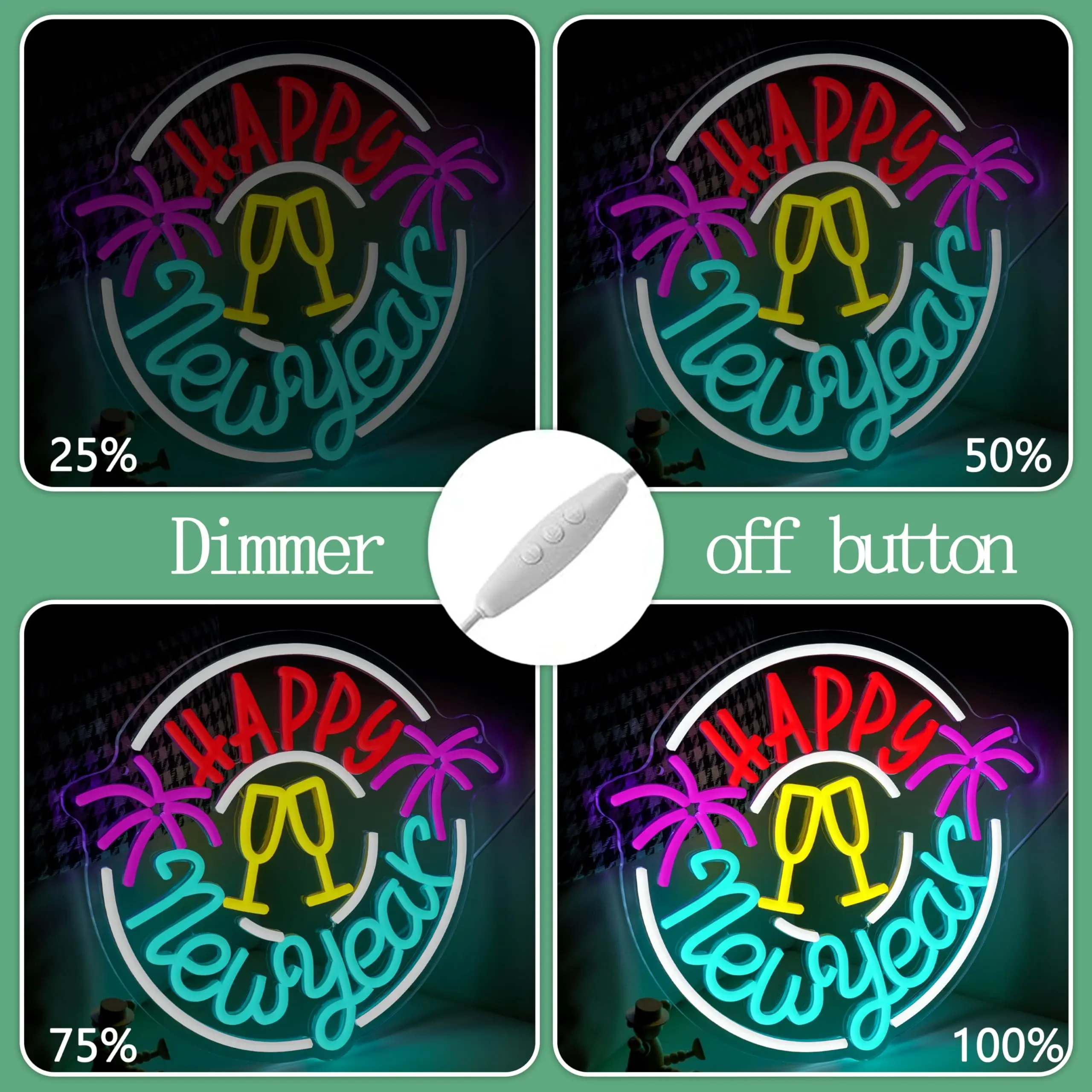 سنة جديدة سعيدة النيون تسجيل عكس الضوء الشمبانيا نظارات الألعاب النارية LED النيون تسجيل جدار ديكور ليلة رأس السنة الجديدة حفلة المنزل بار عطلة #4