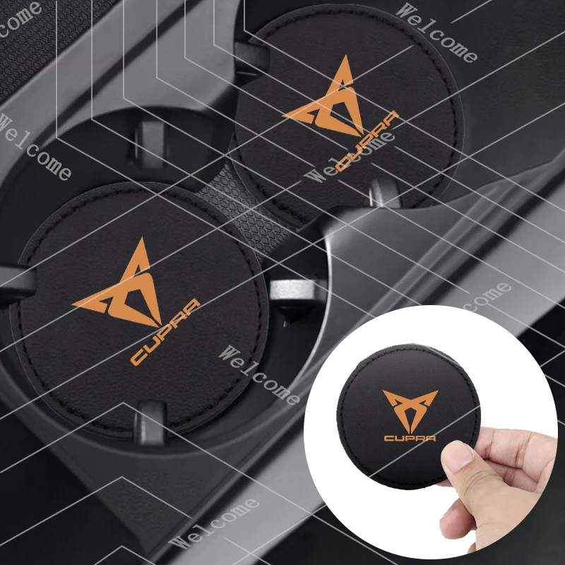 2Pcs Leather Car Non-Slip Water Cup Pad For Seat Cupra Ateca Born Leon IBIZA Raval Formentor Terramar Auto Interior valve core