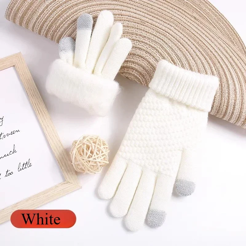 2026 Winter New Plush Lined Thermal Gloves Touchscreen Full Finger Elastic Warm Knitted for Outdoor Skiing Driving Men Women