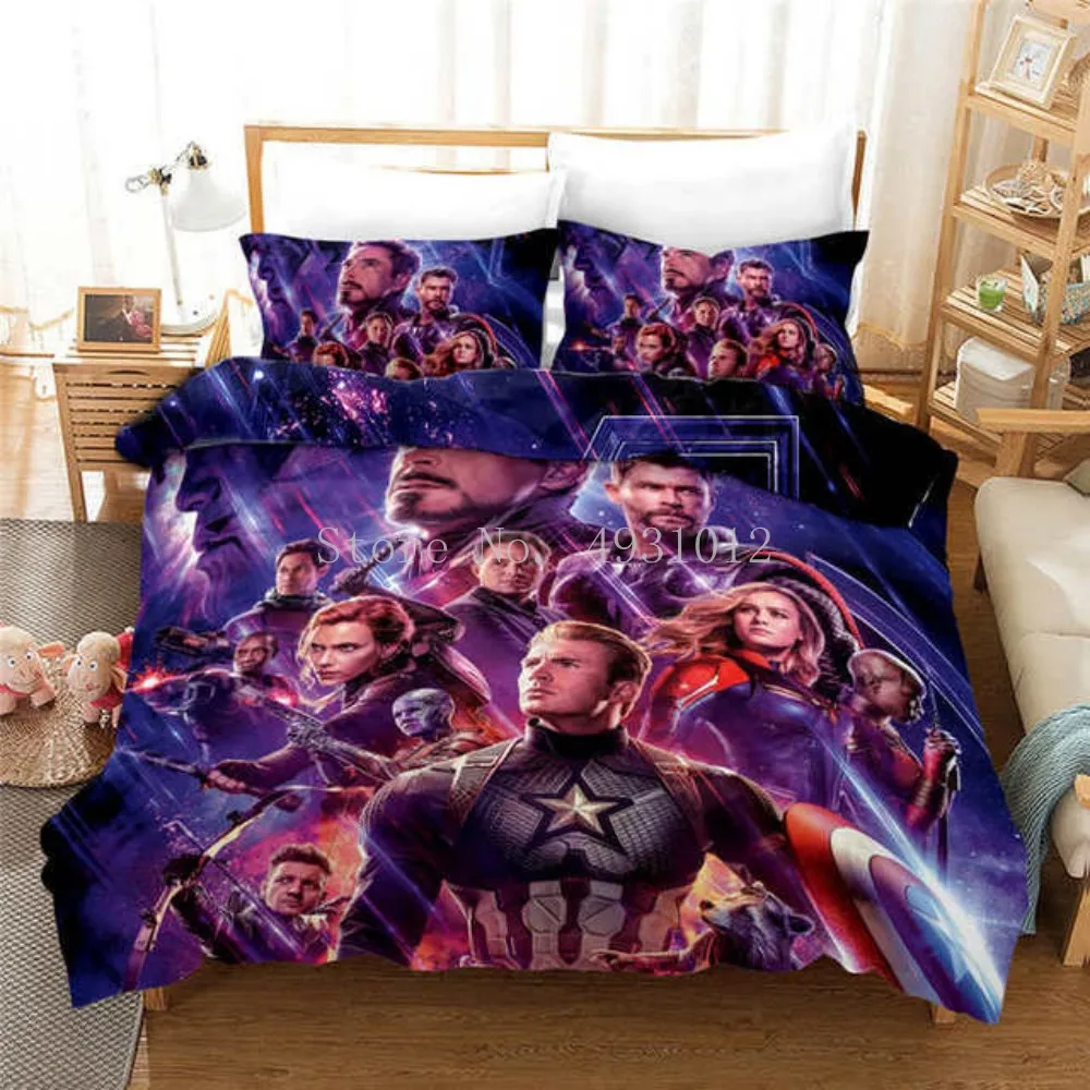 Black White The Avengers Heroes Bed Linens for Kids Quilt Duvet Cover Queen Bedspread Children's Room Twin Bedding Set King size