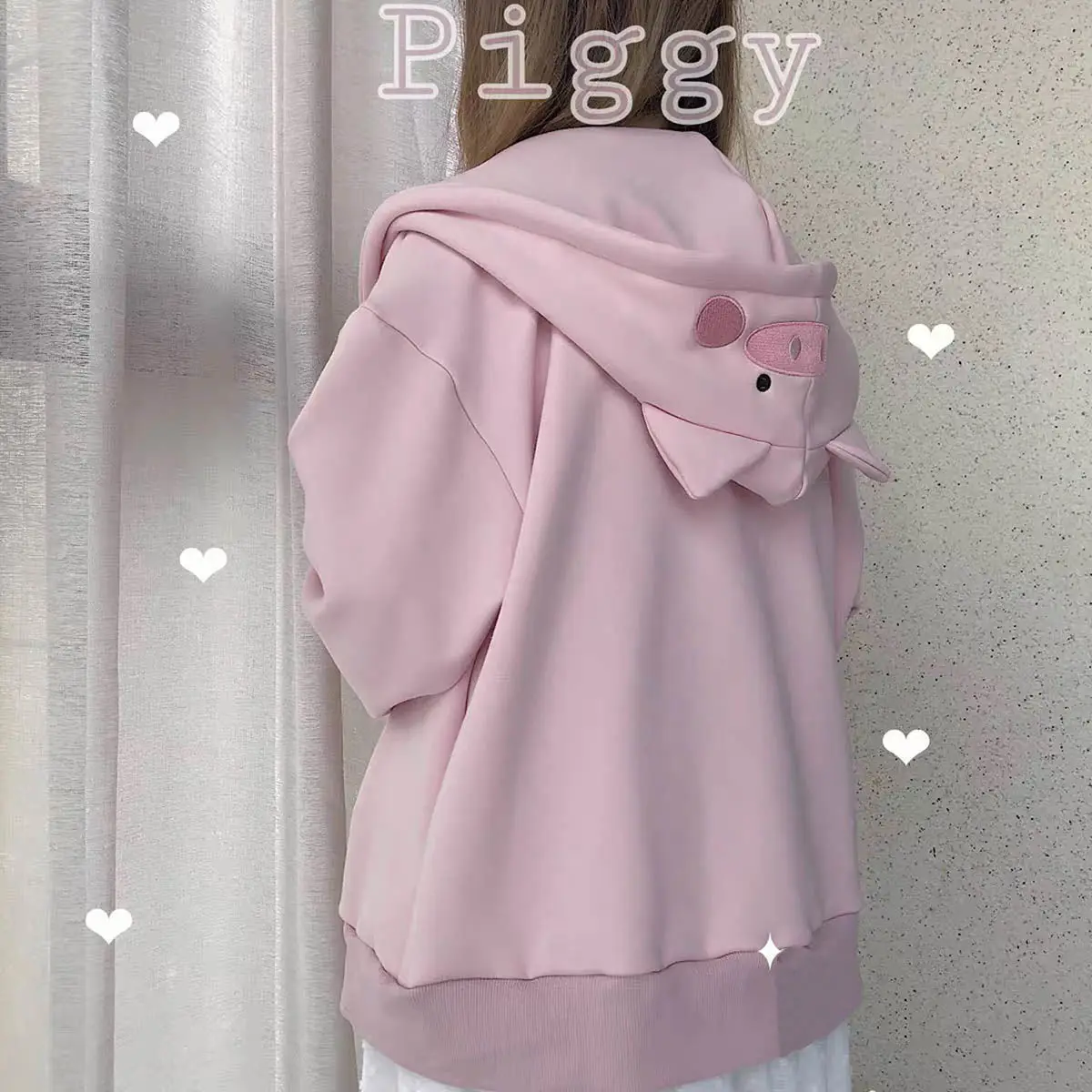 Harajuku Kawaii Pink Zip Up Hoodies Women Korean Fashion Sweet Cute Embroidery Sweatshirt Oversized Girly Lolita Jacket