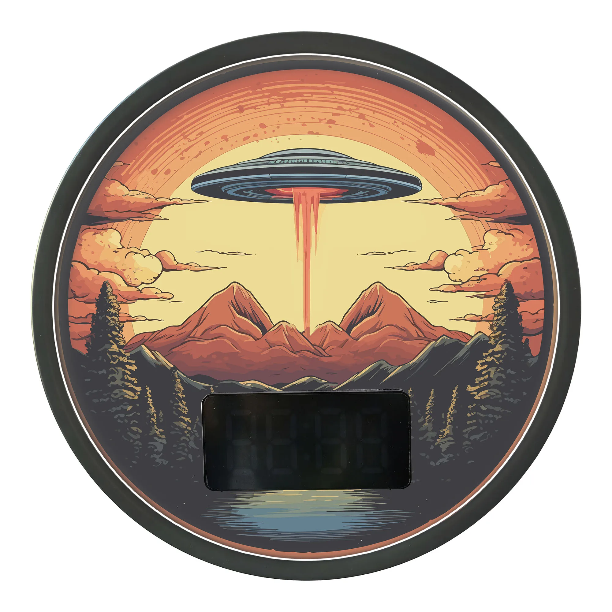 UFO Alien Abduction LED Digital Wall Clock with Temperature Calendar Date For Sci‑Fi Fan Game Room Man Cave Luminous Wall Clock