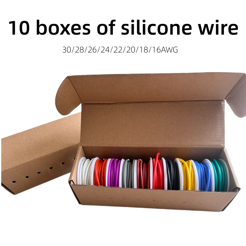 10 Colors Silicone Wire Boxed Kit 16-18-20-22-24-26-28-30 AWG Silicone Electrical Wire Stranded Tinned Copper Hookup Wire Kit