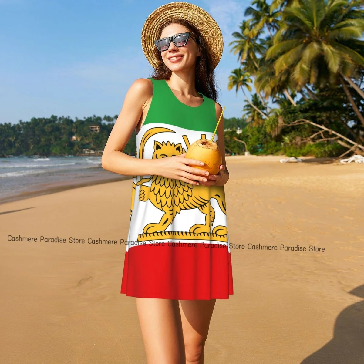 Vestidos de verano para mujer 2025, camiseta de playa, vestido sin mangas con bandera de Irán, vestido sin mangas suelto informal