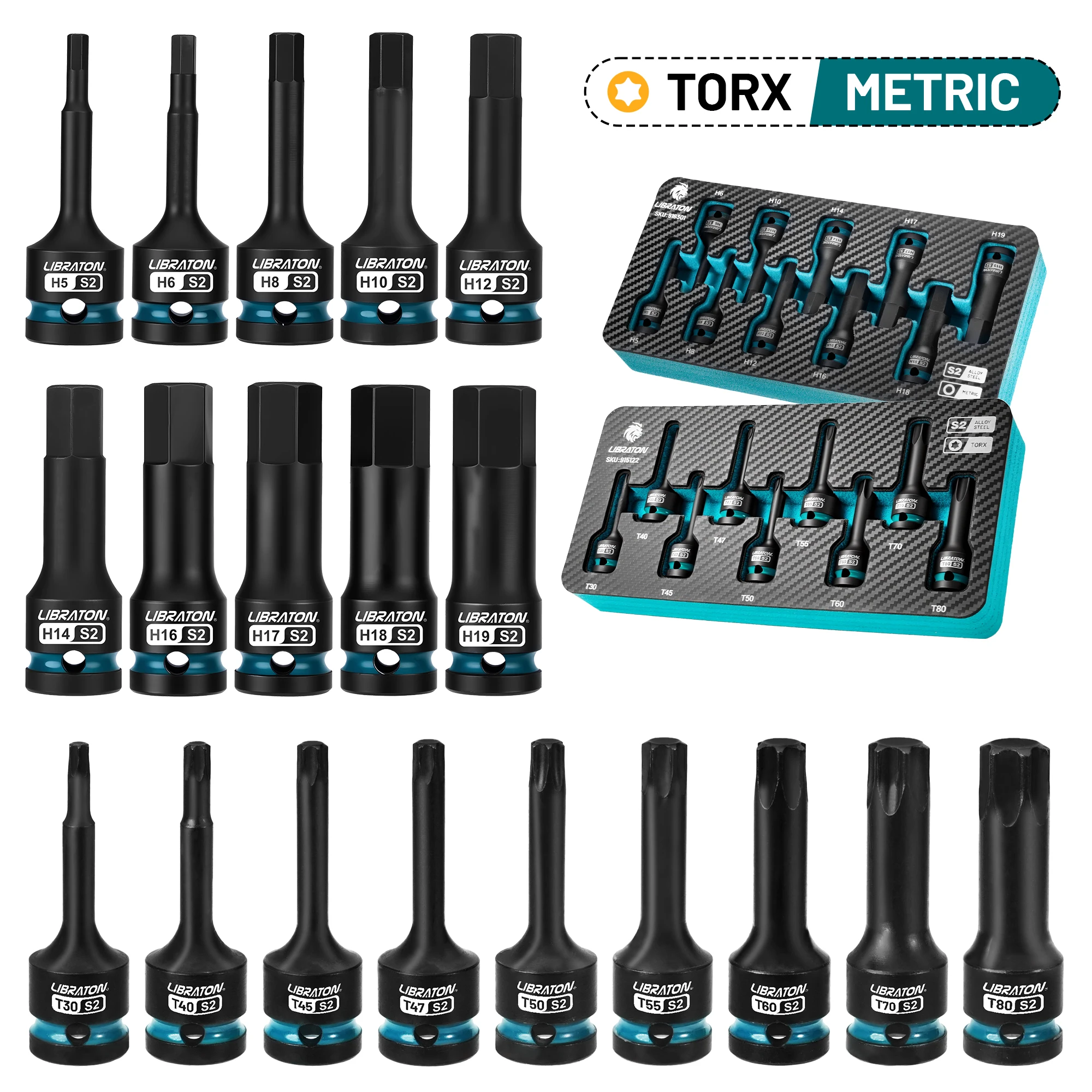 LIBRATON 19 قطعة تأثير عرافة وتوركس بت مجموعة مقابس 1/2 "محرك عزم دوران عالي مآخذ مجموعة لإصلاح الميكانيكا مع حالات تخزين XPE #1