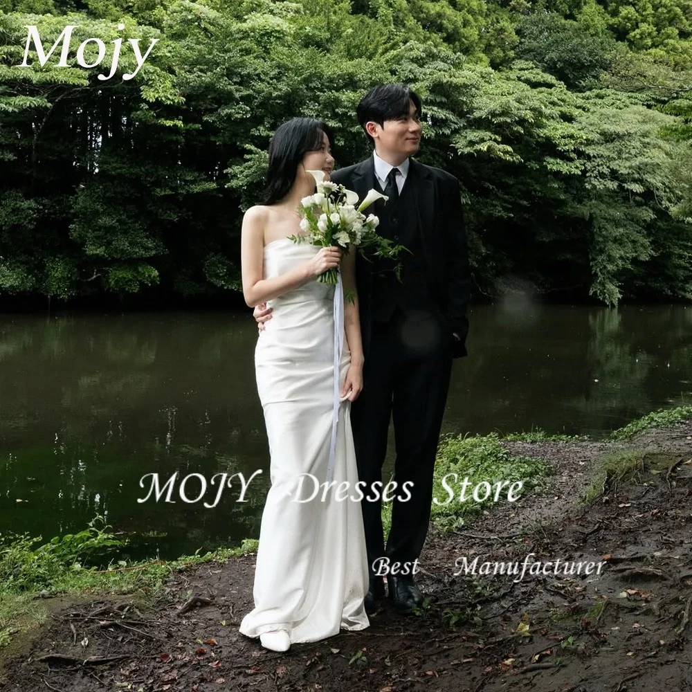 

Mojy Strapless 2025 Customized Ivory Mermaid Sleeveless Ruched Simple Wedding Dresses Corset Bride Growns Party Women